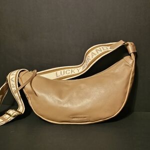 Lucky Brand Taupe Crescent Shoulder Bag with Branded Webbing Strap
